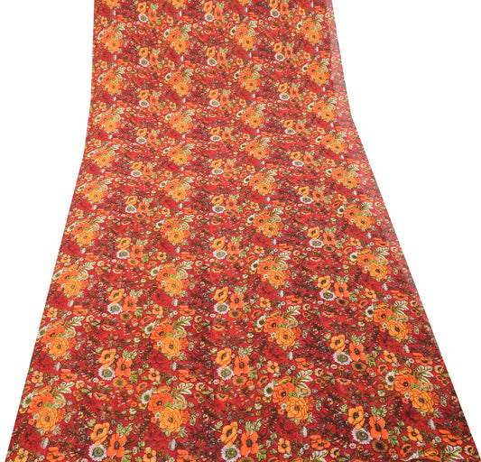 Sushila Vintage Beautiful Red Saree Pure Georgette Silk Printed Craft Fabric