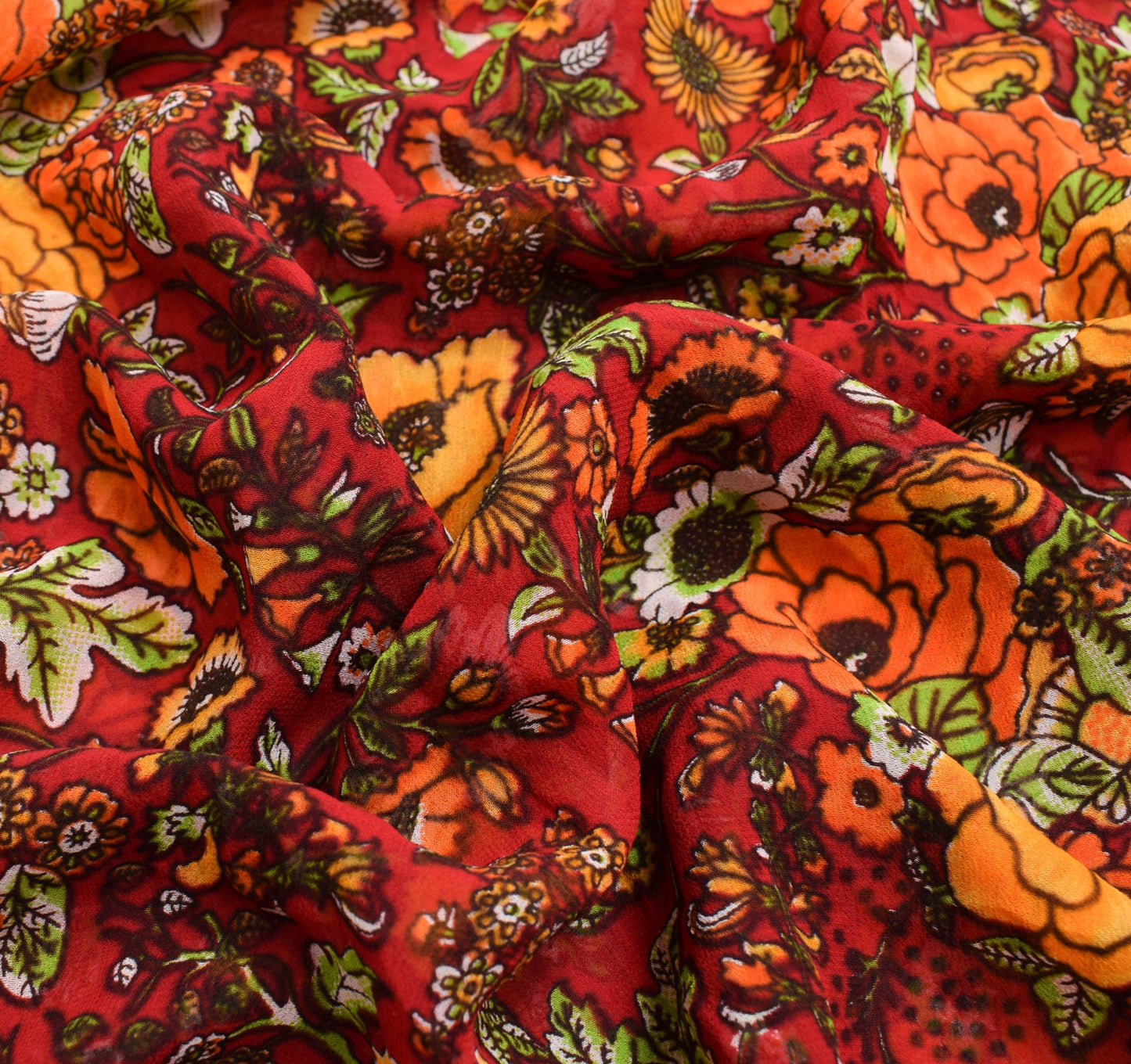 Sushila Vintage Beautiful Red Saree Pure Georgette Silk Printed Craft Fabric