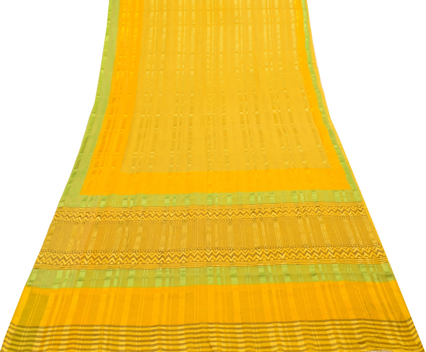 Sushila Vtg Yellow Saree  Georgette Silk Stripes Printed Stylish Branded Fabric