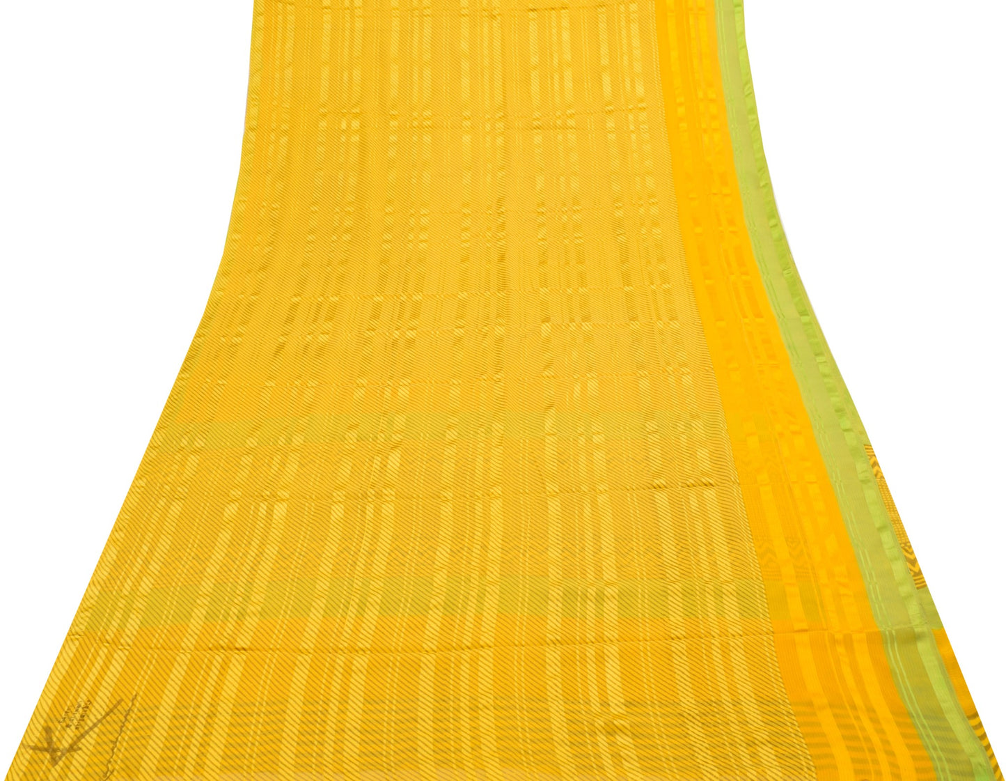 Sushila Vtg Yellow Saree  Georgette Silk Stripes Printed Stylish Branded Fabric