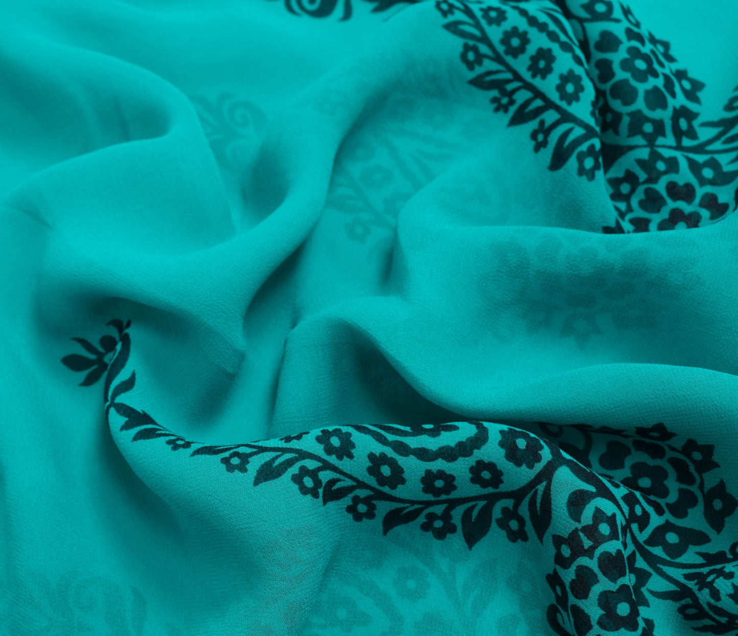 Sushila Vintage Aqua Blue Saree 100% Pure Georgette Silk Printed Craft Fabric