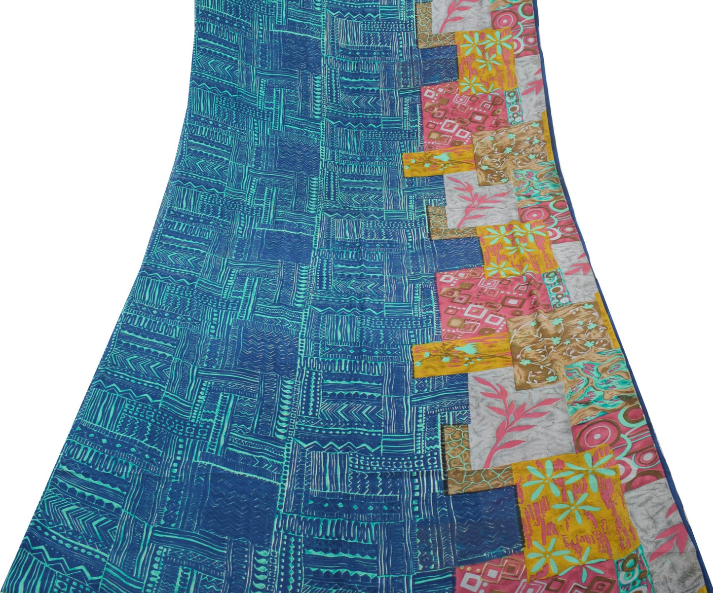 Sushila Vintage Blue Saree 100%Pure Georgette Silk Printed Abstract Craft Fabric
