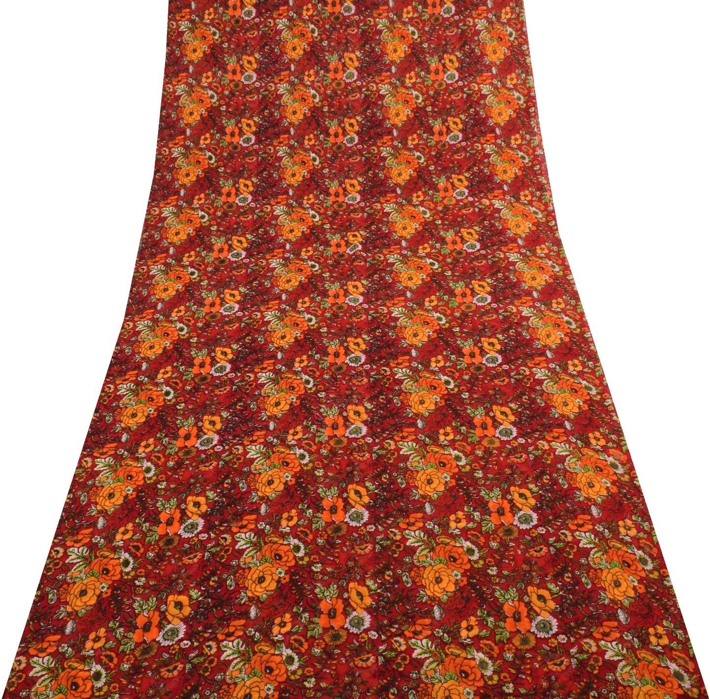 Sushila Vintage Dark Red Floral Saree Pure Georgette Silk Printed Craft Fabric