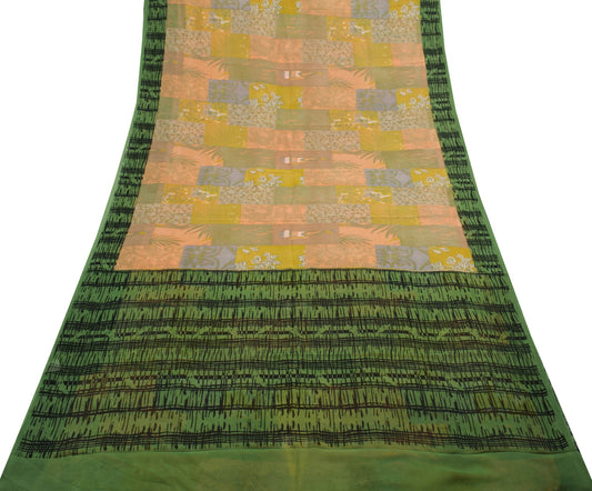 Sushila Vintage Saree 100% Pure Georgette Silk Abstract Printed Craft Fabric