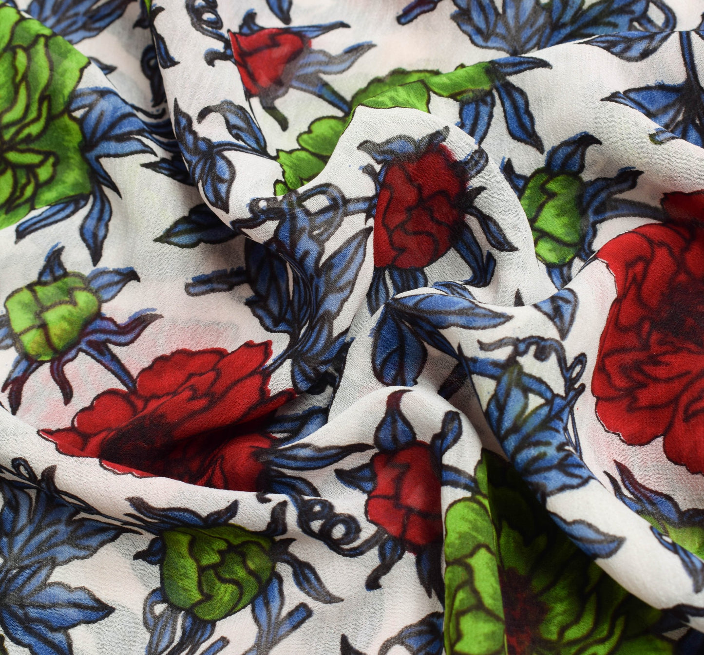 Sushila Vintage Saree 100% Pure Georgette Silk White Floral Printed Craft Fabric