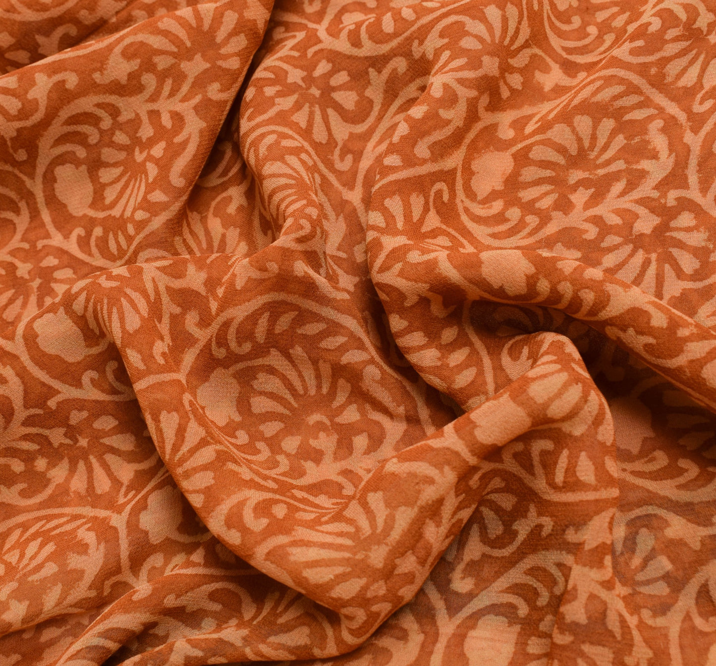 Sushila Vintage Rust Saree 100% Pure Georgette Silk Hand Printed Craft Fabric