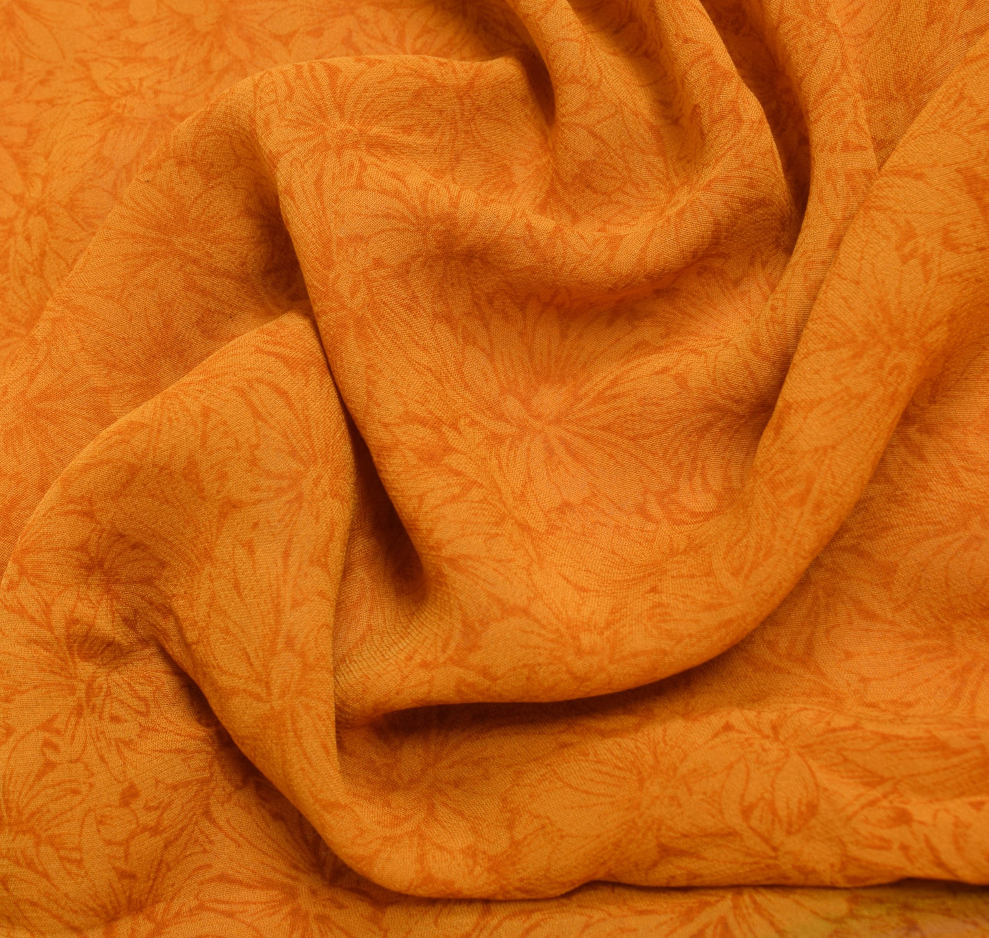 Sushila Vintage Bright Orange Saree Pure Georgette Silk Printed Craft Fabric