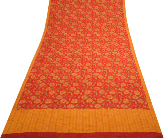 Sushila Vintage Saree 100% Pure Georgette Silk Printed Floral Red Craft Fabric