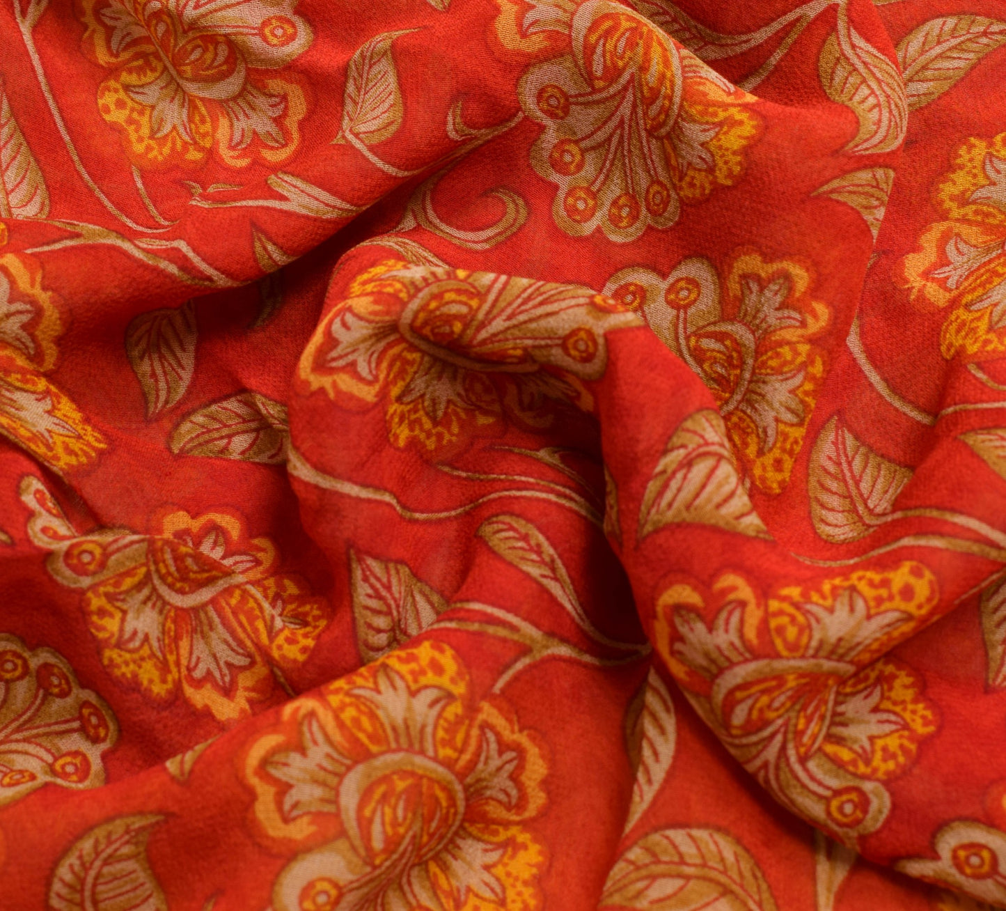 Sushila Vintage Saree 100% Pure Georgette Silk Printed Floral Red Craft Fabric