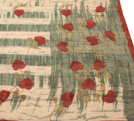 Sushila Vintage Saree 100% Pure Georgette Silk Printed Floral Dress Craft Fabric