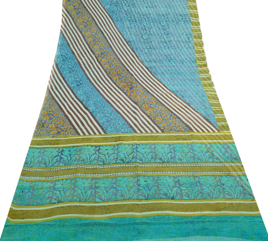 Sushila Vintage Saree 100% Pure Georgette Silk Printed Craft Multi-Color Fabric