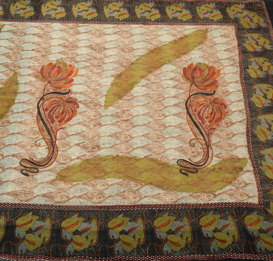 Sushila Vintage Saree 100% Pure Georgette Silk Printed Craft Multi-Color Fabric