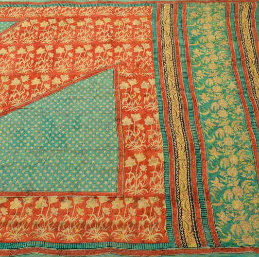 Sushila Vintage Dark Orange Saree 100% Pure Georgette Silk Printed Craft Fabric