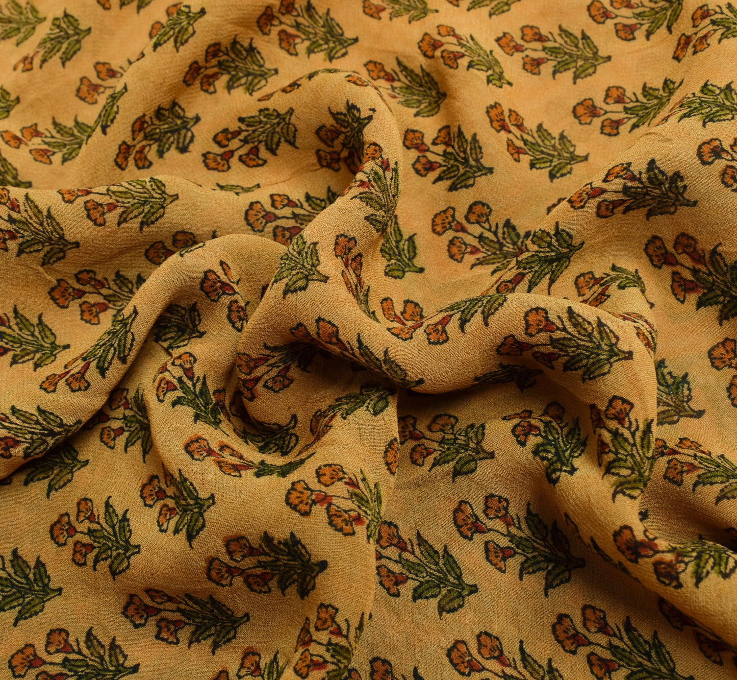 Sushila Vintage Brown Floral Saree 100% Pure Georgette Silk Printed Craft Fabric