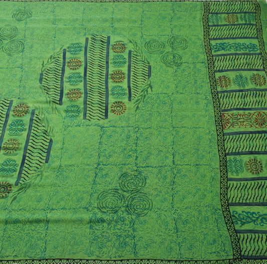 Sushila Vintage Green Saree 100% Pure Georgette Silk Printed Women Craft Fabric