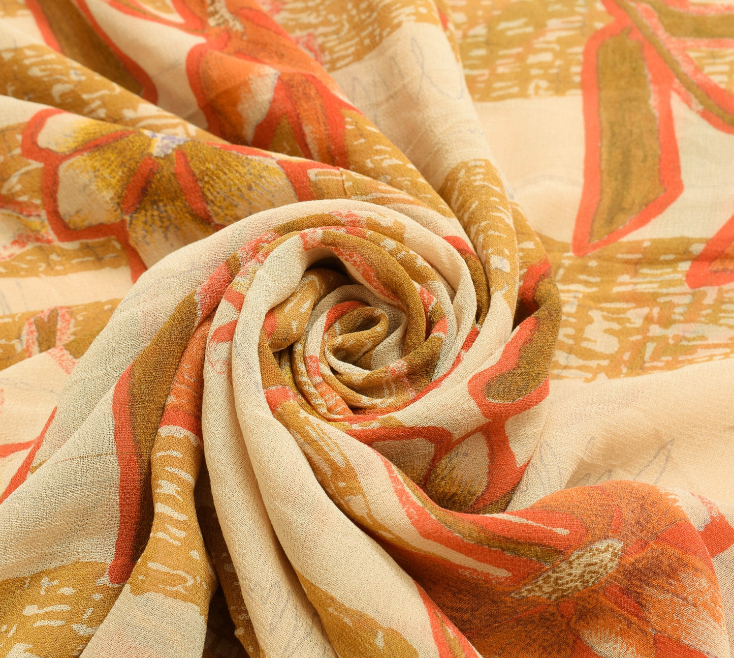 Sushila Vintage Cream Floral Saree 100% Pure Georgette Silk Printed Craft Fabric