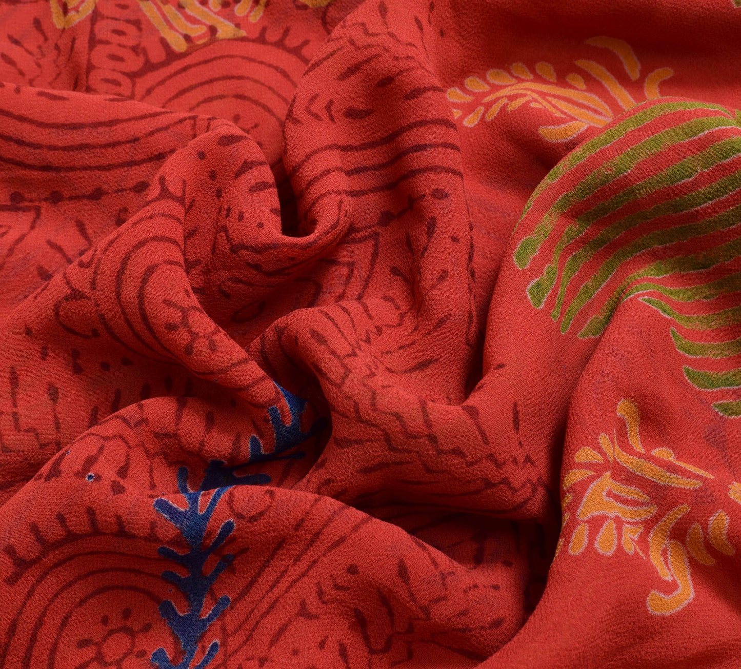 Sushila Vintage Dark Orange Saree 100% Pure Georgette Silk Printed Craft Fabric