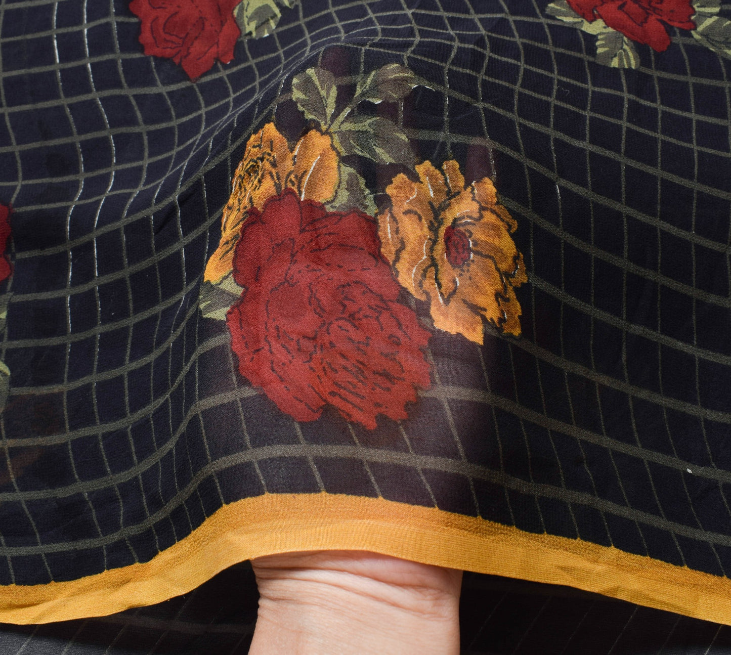 Sushila Vintage Floral Black Saree 100% Pure Georgette Silk Printed Craft Fabric