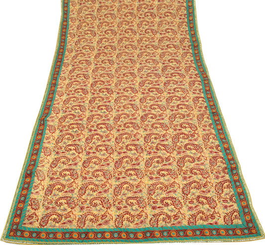 Sushila Vintage Yellow Saree Pure Georgette Silk Paisley Printed Craft Fabric