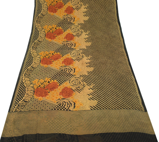 Sushila Vintage Polka Dot Saree Pure Georgette Silk Printed Black Craft Fabric