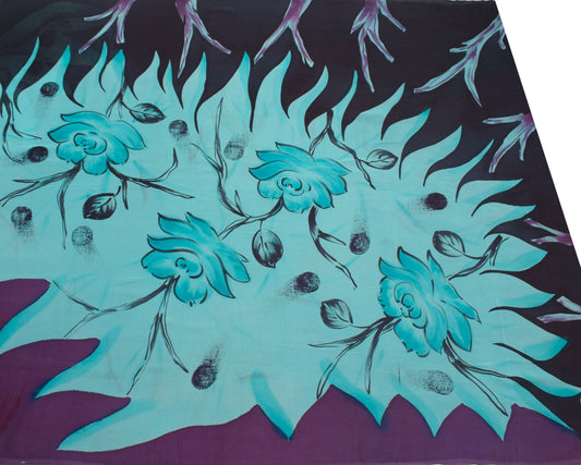 Sushila Vintage Floral Saree 100%Pure Georgette Silk Printed Indian Craft Fabric