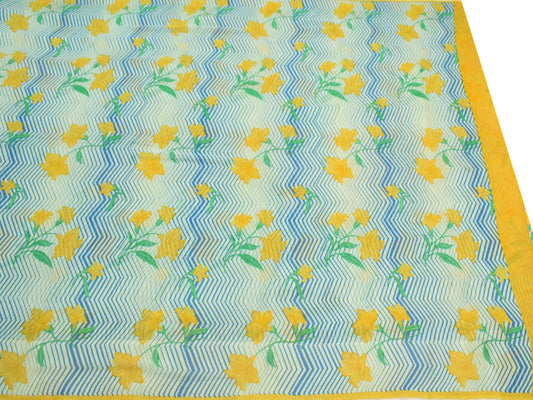 Sushila Vintage Cream Saree Pure Georgette Silk Printed Floral Sari Craft Fabric