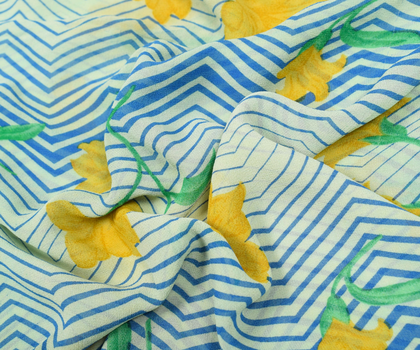 Sushila Vintage Cream Saree Pure Georgette Silk Printed Floral Sari Craft Fabric