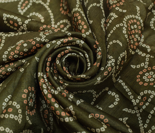 Sushila Vintage Green Saree 100% Pure Silk Bandhani Printed Soft Craft Fabric