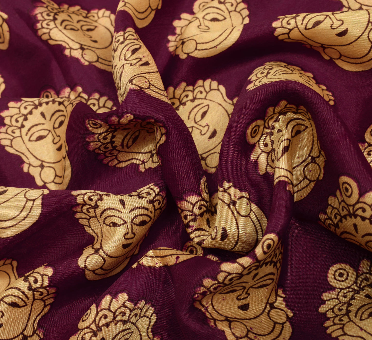 Sushila Vintage Maroon Indian Saree Blend Silk Printed Humans Soft Craft Fabric