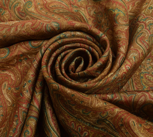 Sushila Vintage Brown Saree 100% Pure Silk Printed Indian Soft Craft Fabric