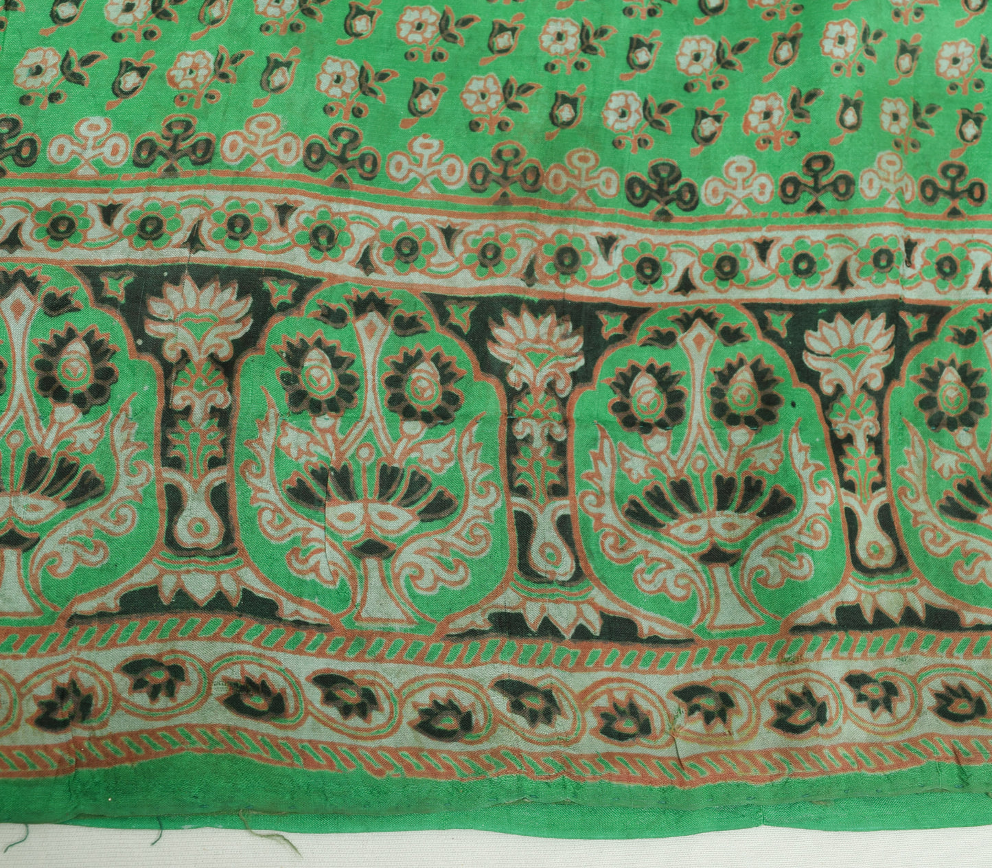 Sushila Vintage Saree 100% Pure Silk Green Floral Printed Soft Craft Fabric