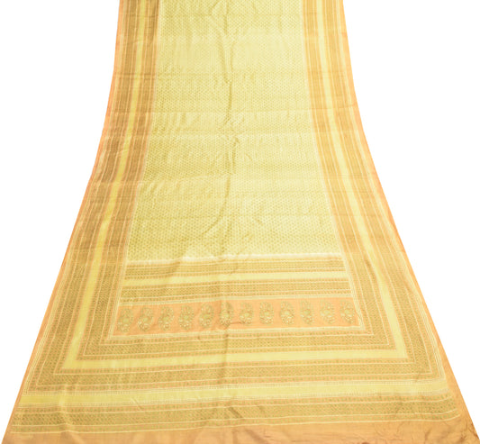 Sushila Vintage Saree 100% Pure Silk Printed Green Floral Soft Craft Fabric