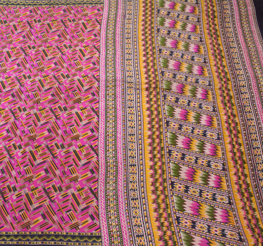 Sushila Vintage Magenta Saree 100% Pure Silk Printed Indian Soft Craft Fabric