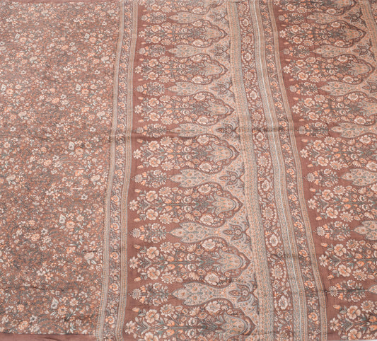 Sushila Vintage Brown Saree Pure Silk Printed Floral Casual Soft Craft Fabric