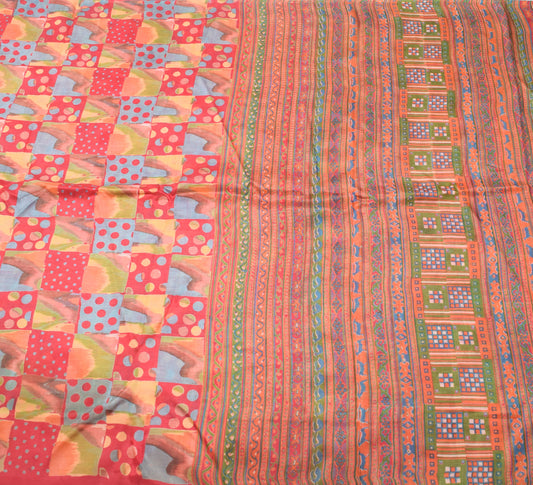 Sushila Vintage Multi-Color Saree 100% Pure Silk Printed Women's Craft Fabric
