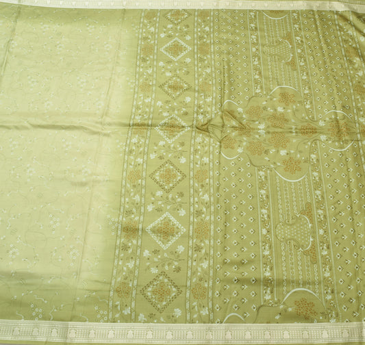 Sushila Vintage Green Floral Saree 100% Pure Silk Printed Soft Craft Fabric
