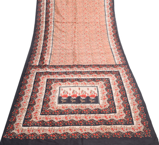 Sushila Vintage Peach Saree 100% Pure Silk Hand Block Printed Soft Craft Fabric