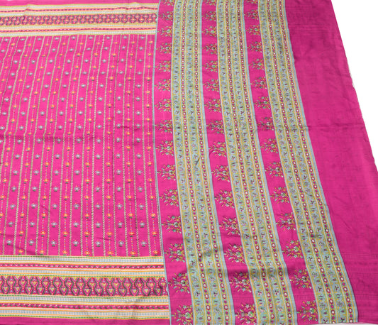 Sushila Vintage Fuchsia Pink Saree 100% Pure Silk Printed Soft Craft Fabric