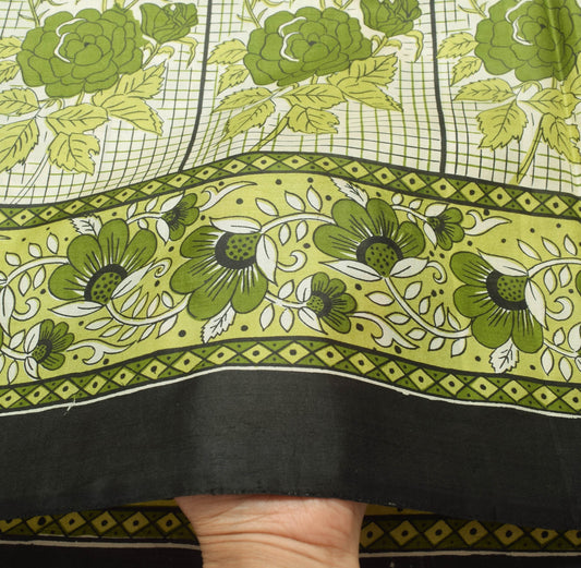 Sushila Vintage Saree 100% Pure Silk Printed Indian Floral Soft Craft Fabric