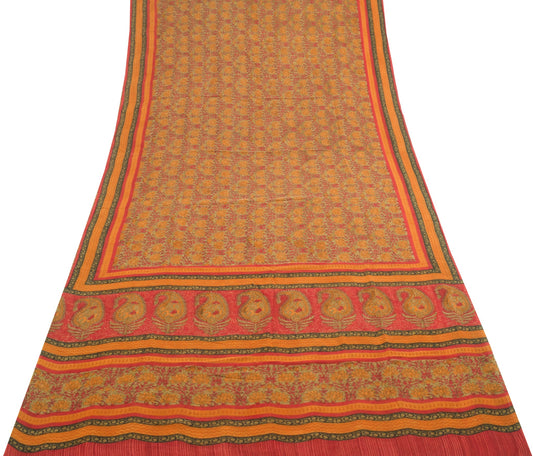 Sushila Vintage Saree Green Floral 100% Pure Georgette Silk Printed Craft Fabric