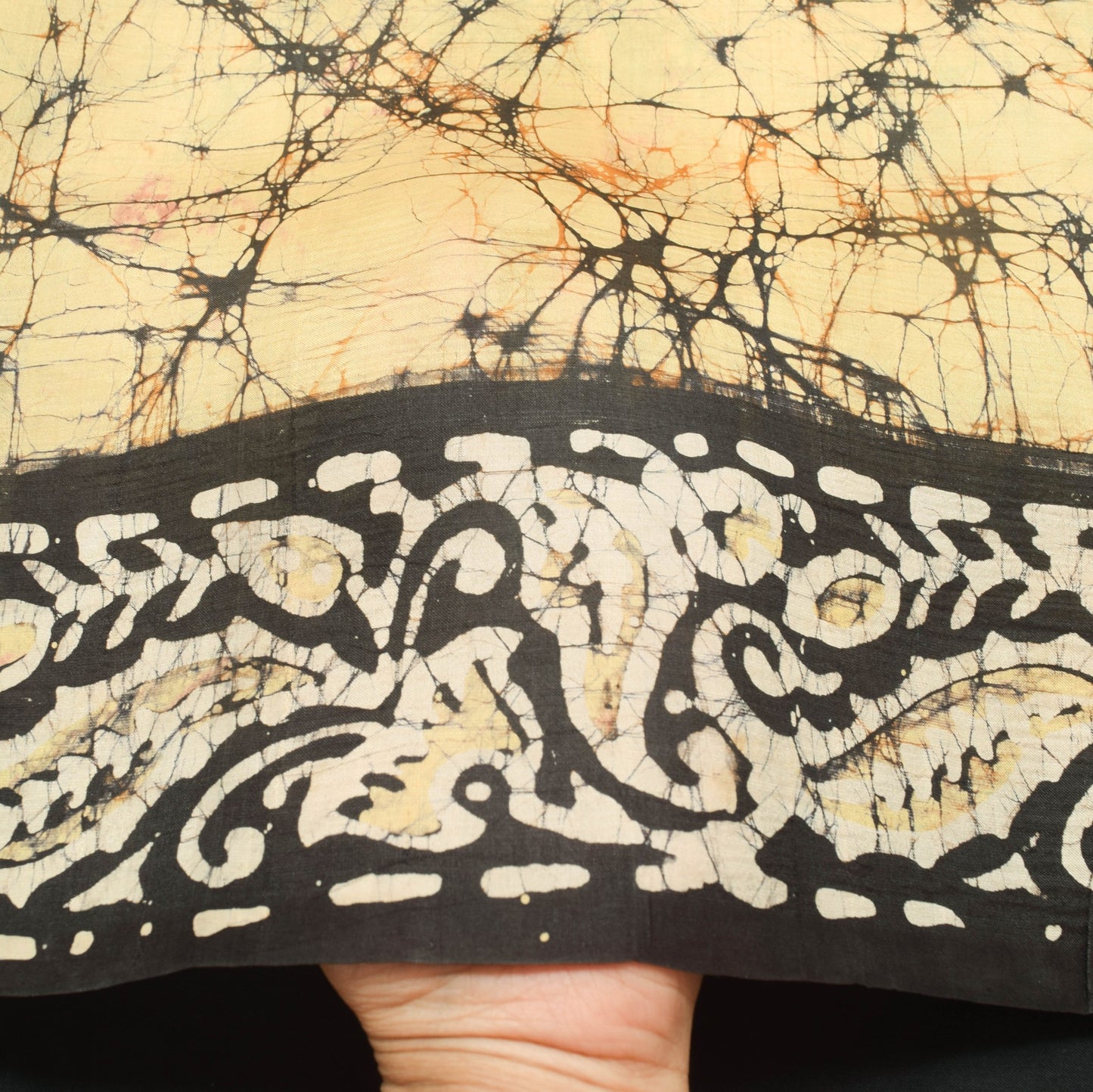 Sushila Vintage Saree 100% Pure Silk Beige Batik Printed Indian Craft Fabric