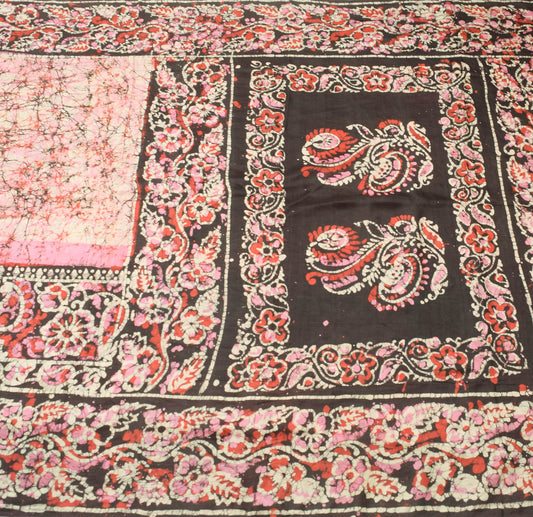 Sushila Vintage Purple Saree 100% Pure Silk Batik Printed Soft Craft Fabric