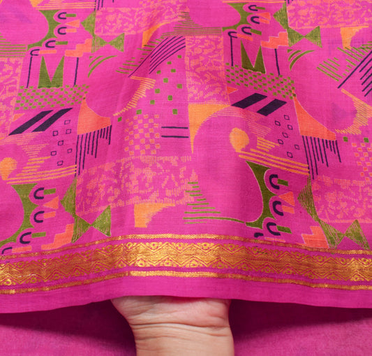 Sushila Vintage Magenta Saree 100% Pure Silk Printed Soft Paisley Craft Fabric