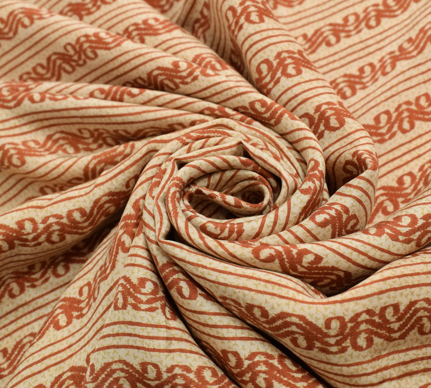 Sushila Vintage Beige Saree 100% Pure Silk Printed 5 YD Women Soft Craft Fabric