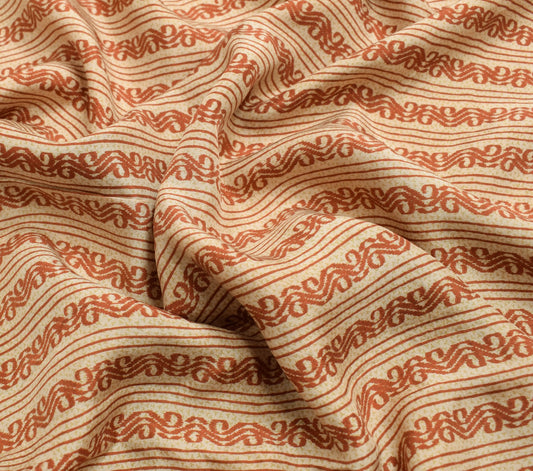 Sushila Vintage Beige Saree 100% Pure Silk Printed 5 YD Women Soft Craft Fabric