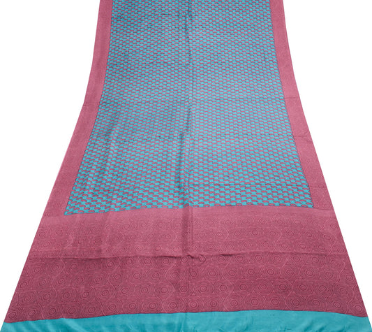 Sushila Vintage Turquoise Blue Saree 100% Pure Silk Printed Soft Craft Fabric
