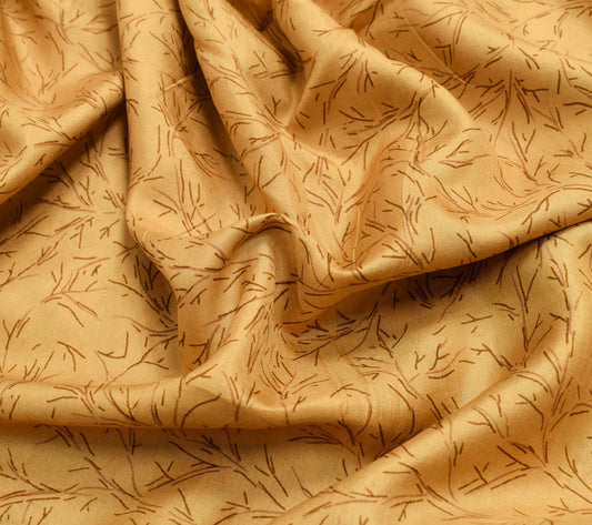 Sushila Vintage Light Brown Saree Indian 100%Pure Silk Printed Soft Craft Fabric