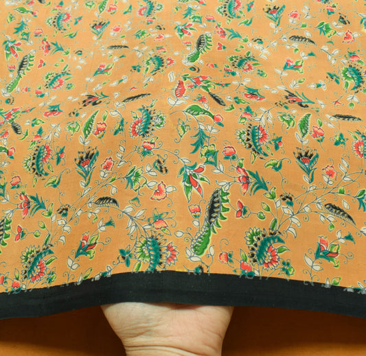 Sushila Vintage Mustard Saree 100% Pure Silk Printed Soft Floral Craft Fabric