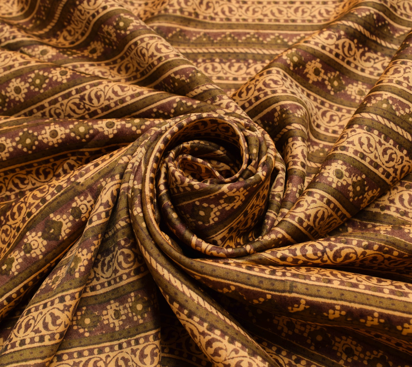 Sushila Vintage Brown Saree 100% Pure Silk Hand Block Printed Soft Craft Fabric