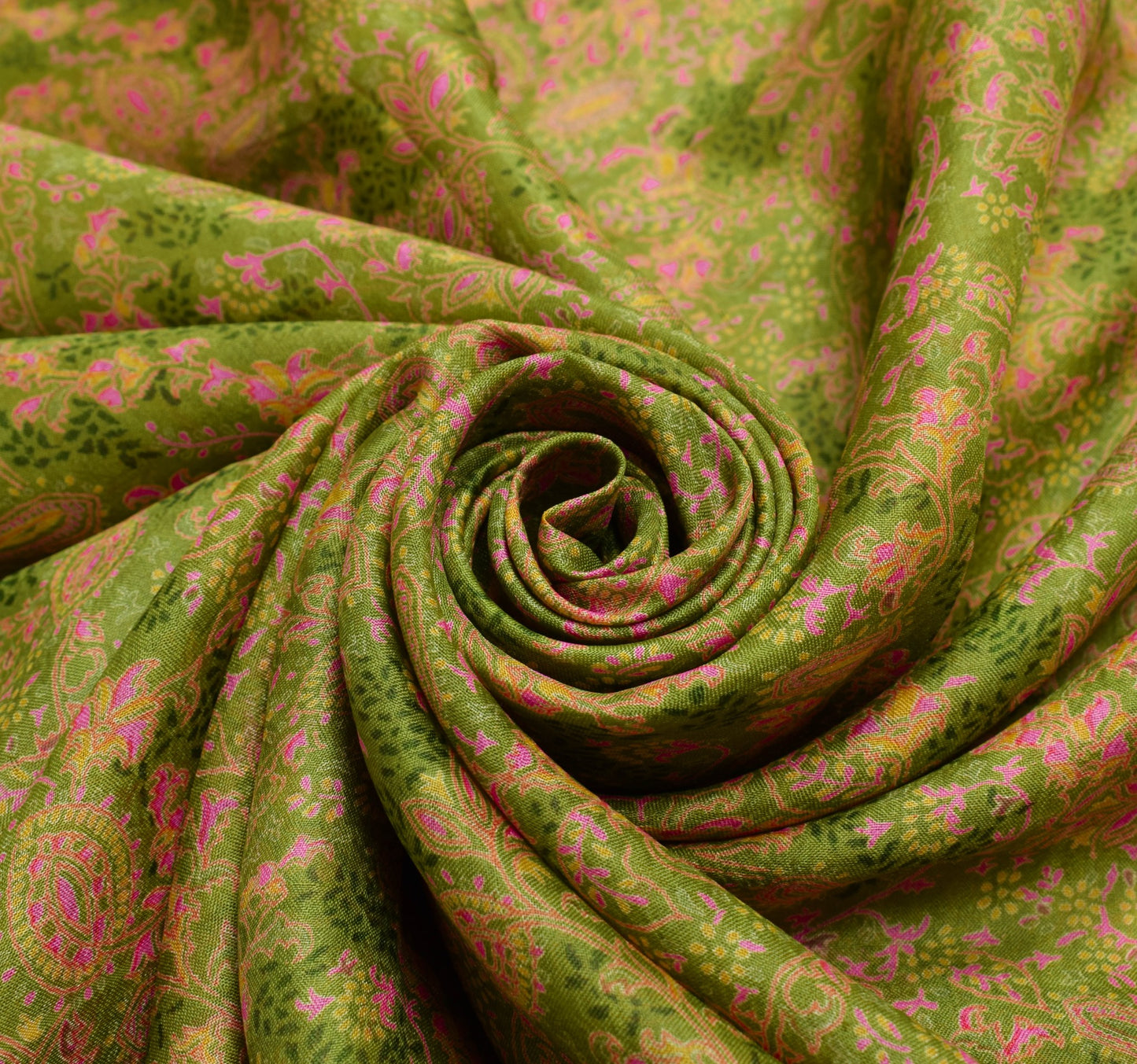 Sushila Vintage Saree 100%Pure Silk Printed Soft Craft Green Floral Dress Fabric